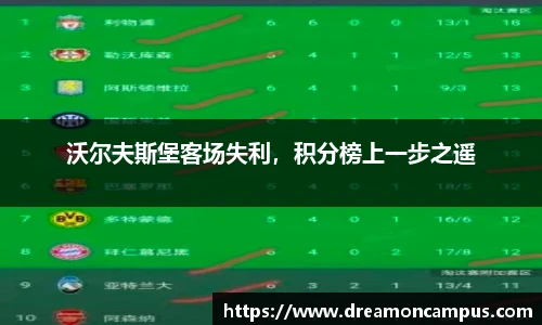 沃尔夫斯堡客场失利，积分榜上一步之遥